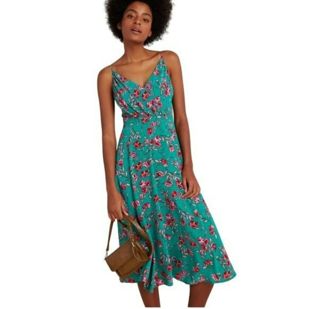 Anthropologie $228 Yumi Kim Green Floral Midi Fit and Flare Dress Size 6 NWT